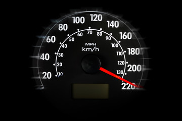 car speedometer showing maximum speed, fast driving, speeding, road safety, compliance with traffic rules