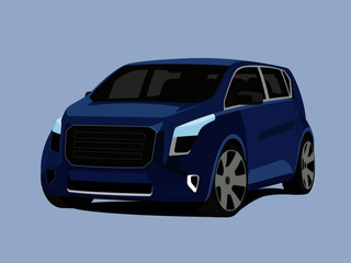 Hatchback blue realistic vector illustration isolated