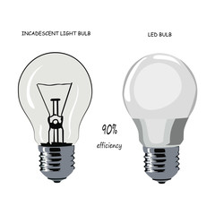 incandescent light bulb. led bulb. vector illustration. energy saving