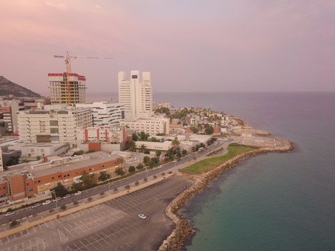 Haifa, Israel - October  24, 2019: Aerial Image Of Rambam Health Care Campus (Rambam Hospital). Haifa Bay