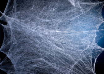 stretched white web with blue backlight, background for the holiday Halloween