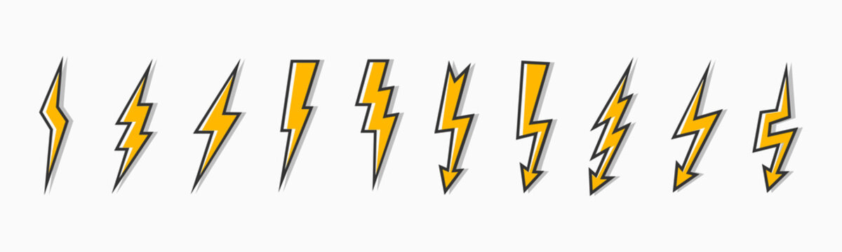 Set thunder and bolt lighting flash icon. Electric power thunderbolt, lightning bolt icon, dangerous sign – stock vector