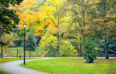 olorful autumn landscape at Vilnius City park called Bernardine Garden