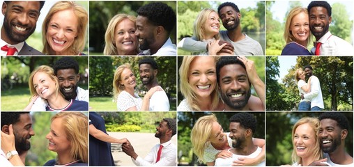 Happy love couple outside in a park