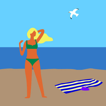 girl in bikini on the beach vector