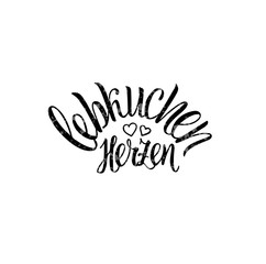 Obraz premium Vector illustration lettering text “Lebkuchen herzen” for publishing, print on the stationary, postcard, food sweet product printing, home decoration.
