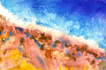 Sea and sand, abstract painting from the sea or the ocean, the sand on the beach, the view from the top.