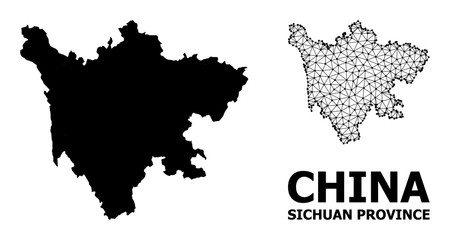Solid and Network Map of Sichuan Province - obrazy, fototapety, plakaty