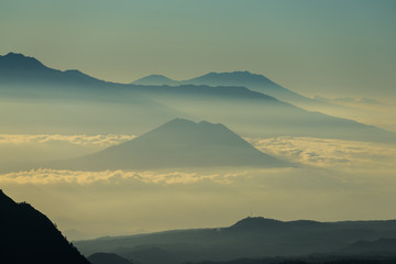 The village near the Bromo vocano group is covered with beautiful fog in the morning.
