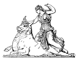 Zeus and Europa vintage illustration. © Morphart