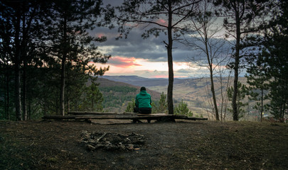 Man camping in nature, bushcraft