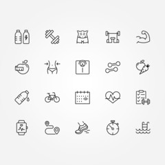 Thin line icons set of fitness, sport icons collection. Vector illustrarion eps10.