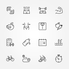 Thin line icons set of fitness, sport icons collection. Vector illustrarion eps10.