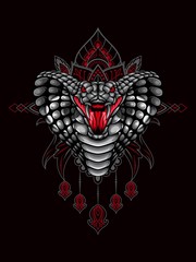 Cobra head vector illustration with mandala as the background ornament, suitable for apparel merchandise, t-shirt or outerwear.
