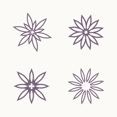 Set of four simple star templates. The shape typed from the laconic rays of the petals is possible plotter cutting.