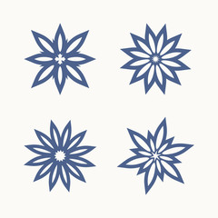 Set of four simple star templates. The shape typed from the laconic rays of the petals is possible plotter cutting.