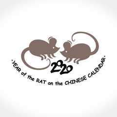 Rat 2020. Year of the Rat on the Chinese Calendar. Simple vector template with two rats. Male and female.