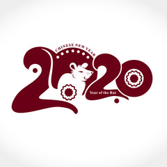 Stylish template 2020 with a cute cartoon white rat. Chinese New Year of the Metal Rat. Wise Rat 2020. New Year on the Chinese calendar.