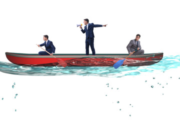 Disagreement concept with businessmen rowing in different direct