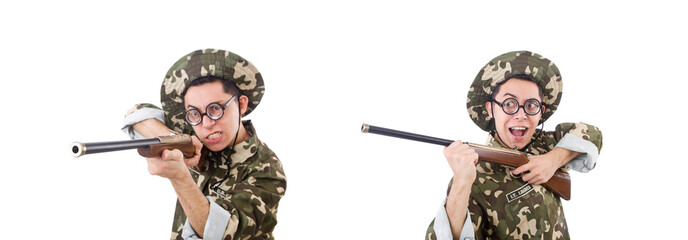 Funny soldier isolated on the white