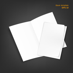 Vector set of 2 booklets - open and fold. Empty bifold papers on grey background. It can be used as a mock up, templates and backgrounds for your own projects. EPS 10 file.