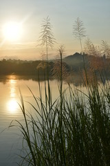 Fototapeta premium sunset over lake