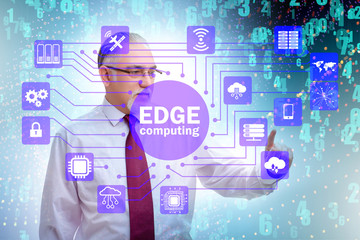 Businessman in fog and edge cloud computing concept