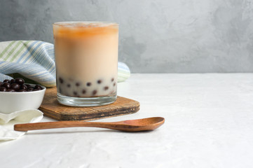Homemade cold bubble tea with tapioca pearl. 