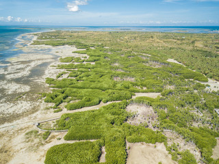 aerial photo of a green field and the beach in Thailand