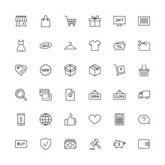 Thin line icons set shopping, e-commerce collection outline web. Vector illustration eps10.
