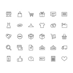 Thin line icons set shopping, e-commerce collection outline web. Vector illustration eps10.