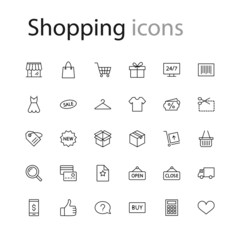 Thin line icons set shopping, e-commerce collection outline web. Vector illustration eps10.