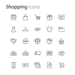 Thin line icons set shopping, e-commerce collection outline web. Vector illustration eps10.