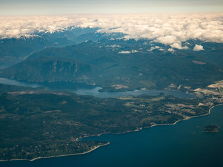 Aerial view of Vancouver bay and mountain