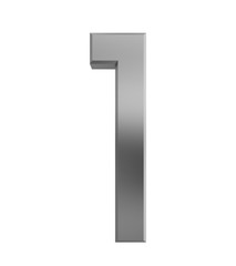 Metal numbers one isolated with clipping path on white background, 3d rendering