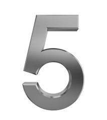 Metal numbers five isolated with clipping path on white background, 3d rendering