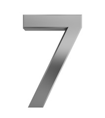 Metal numbers seven isolated with clipping path on white background, 3d rendering