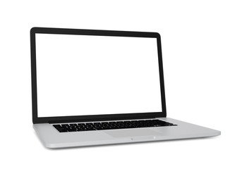 Laptop with blank screen isolated on white background, 3d rendering