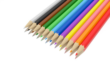 Colored pencils isolated with clipping path on white background, 3d rendering