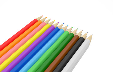 Colored pencils isolated with clipping path on white background, 3d rendering