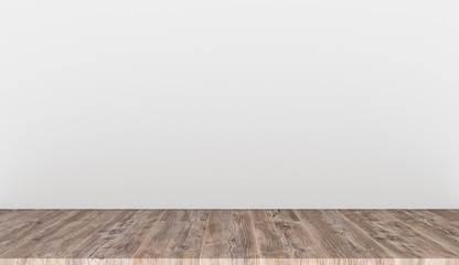 Empty top wooden table on white concrete background, Empty ready for your product display or montage, 3D rendering