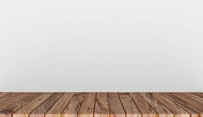 Empty top wooden table on white concrete background, Empty ready for your product display or montage, 3D rendering