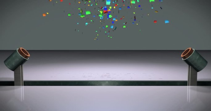 Two confetti cannons shoot a cargo of confetti in the air - space in the middle - with Luma-Matte