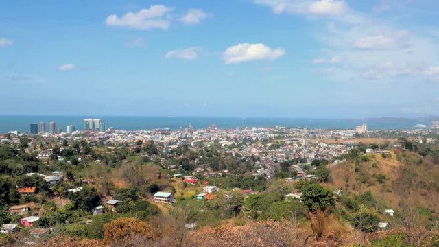 Wide angle shot showing the whole city of port of spain trinidad