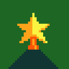 Christmas tree pixel art isolated vector illustration. Game assets 8-bit sprite. Design for stickers, web, mobile app.