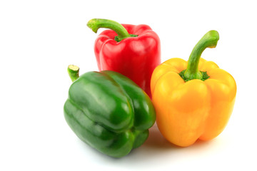 Fresh Green, yellow, red bell pepper. Sweet pepper. Giant pepper. Isolate on white background. Save with clipping path.