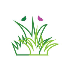 natural green grass with butterfly logo icon design template