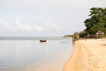 Fototapeta na wymiar boat anchored in rio beach in amazon.