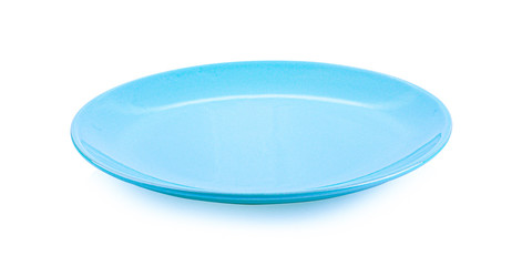 Empty blue plate on white background