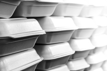 Pattern background of stacks of foam boxes, environmental problem concept,black and white...